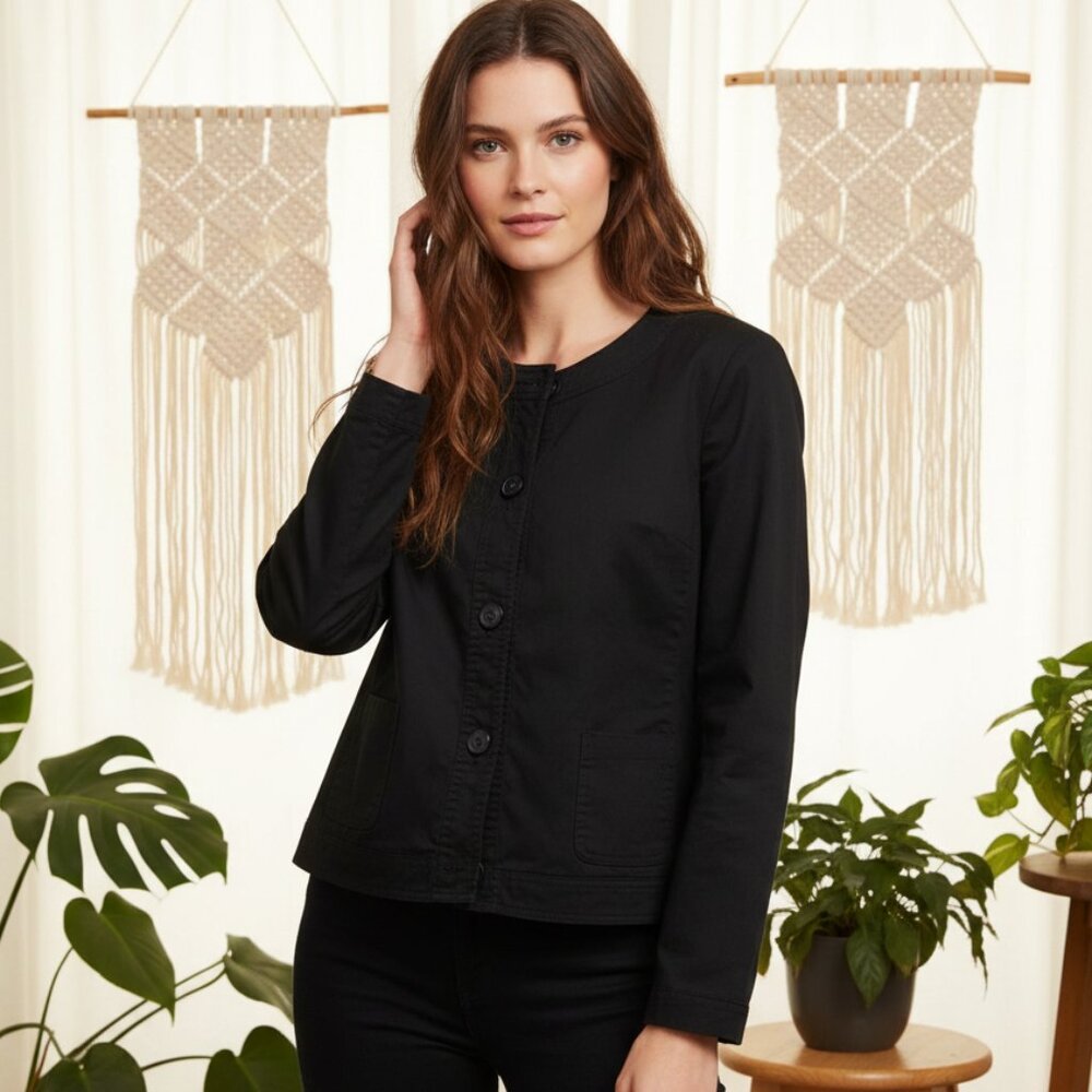 Jaclyn Smith L Jacket Blazer Black Button Pockets Career Casual‎ Minimalist Edgy
